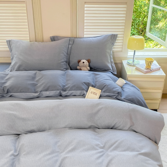 91家纺网 家纺一手货源 找家纺 优品阁 2024新款亲肤舒适全棉磨毛四件套学生三件套系列  邦尼-蓝灰