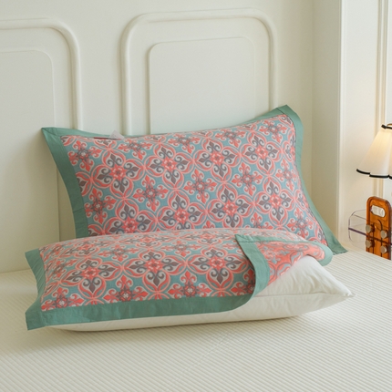 91家纺网 家纺一手货源 找家纺 （总）棠薇家纺 2025新款清新款全棉细纱三层纱包边枕巾一对装