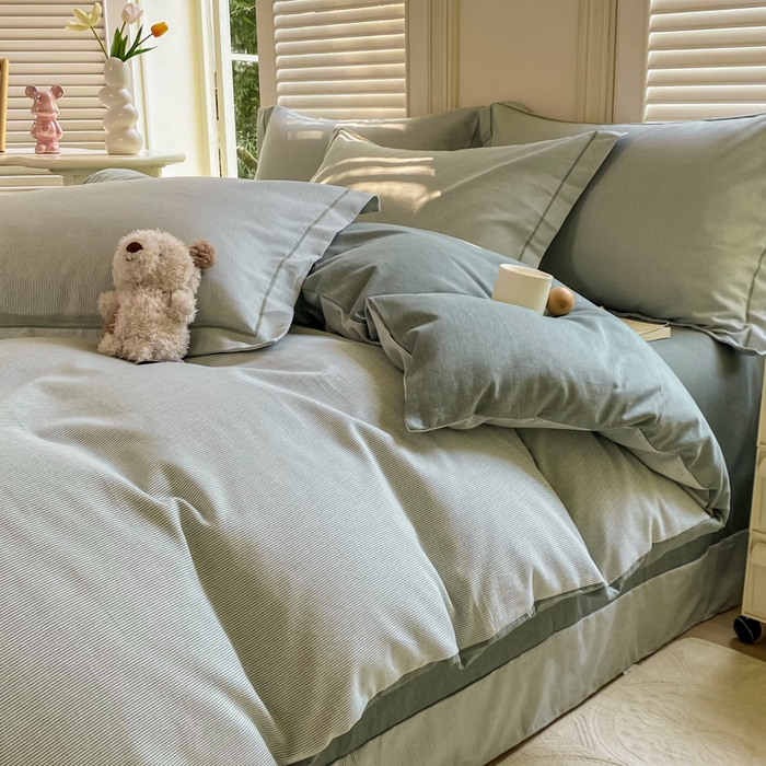 91家纺网 家纺一手货源 找家纺 优品阁 2024新款亲肤舒适全棉磨毛四件套学生三件套系列  邦尼-绿