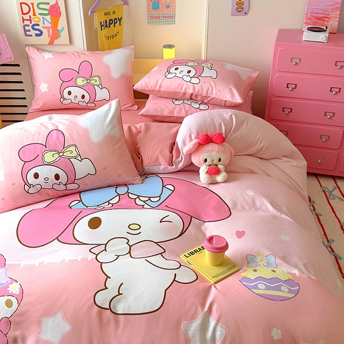 91家纺网 家纺一手货源 找家纺 木堇家居 2024新款三丽欧大版原棉磨毛四件套 星空美乐蒂-粉色