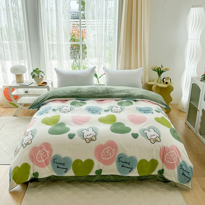 91家纺网 家纺一手货源 找家纺 金鑫汇家纺 2024年新款棉加绒印花四件套保暖牛奶绒法莱绒水晶绒 棉加绒-心心念念