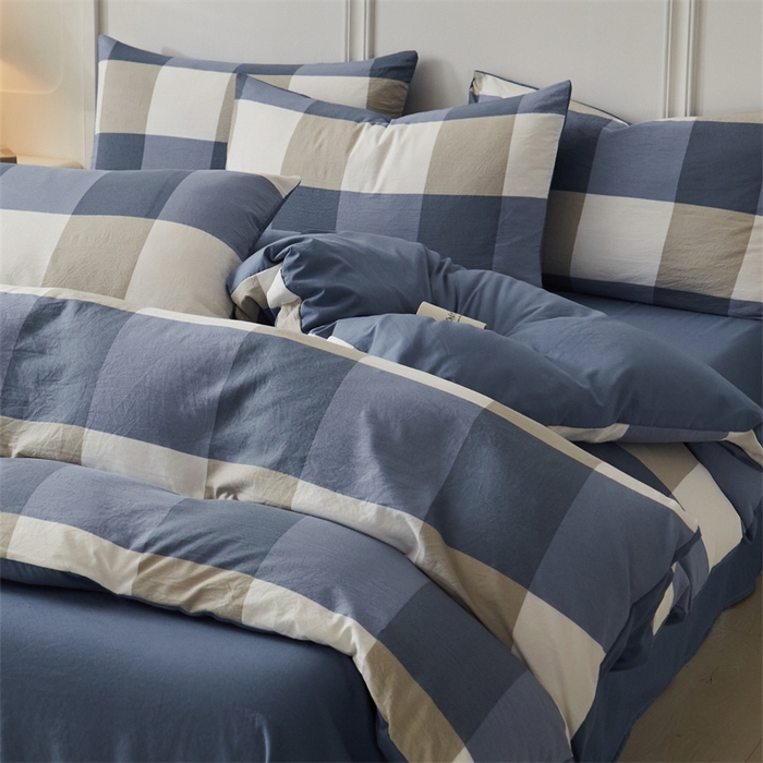 91家纺网 家纺一手货源 找家纺 盛秋家纺 2025新款格子单被套蓝大格+宾利蓝