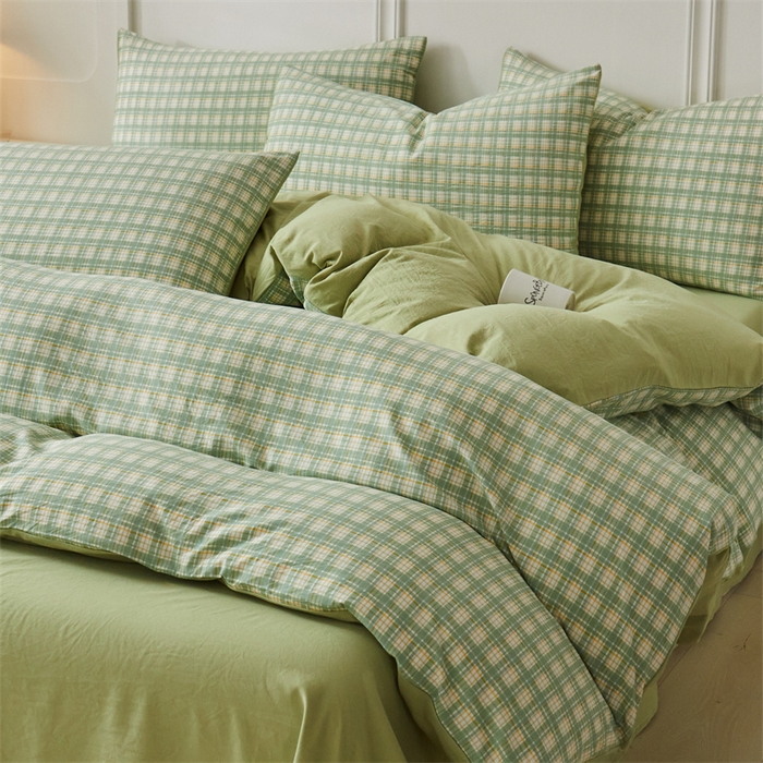 91家纺网 家纺一手货源 找家纺 盛秋家纺 2025新款格子单被套抹茶+果绿