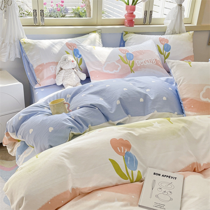 91家纺网 家纺一手货源 找家纺 盛秋家纺 2025新款卡通单被套彩虹+蓝爱心