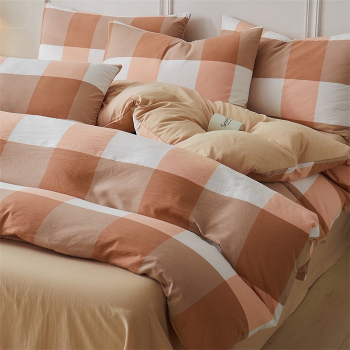 91家纺网 家纺一手货源 找家纺 盛秋家纺 2025新款格子单被套咖大格+奶茶