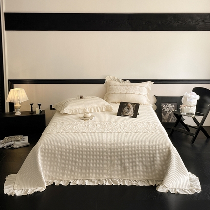 上喜 热卖双面全棉床盖系列三件套 米白