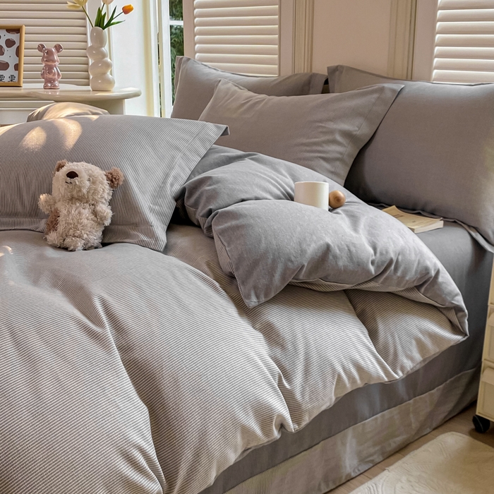 91家纺网 家纺一手货源 找家纺 优品阁 2024新款亲肤舒适全棉磨毛四件套学生三件套系列  邦尼-灰