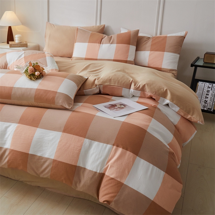 91家纺网 家纺一手货源 找家纺 盛秋家纺 2025新款格子单被套咖大格+奶茶