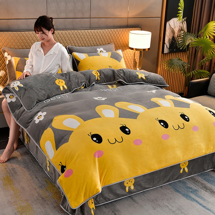 91家纺网 家纺一手货源 找家纺 乐萱 2025新款单被套牛奶绒被罩单件180克 欢乐兔