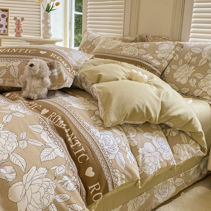 91家纺网 家纺一手货源 找家纺 优品阁 2024新款亲肤舒适全棉磨毛四件套学生三件套系列  初恋-咖