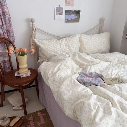 91家纺网 家纺一手货源 找家纺 （总）恋恋三季 2024新款纯棉印花韩式田园碎花四件套-格子铃兰-第二组