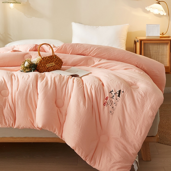 91家纺网 家纺一手货源 找家纺 锦逸家居 2024新款A类母婴级生态原棉大豆被冬被被子被芯春秋被 玉粉