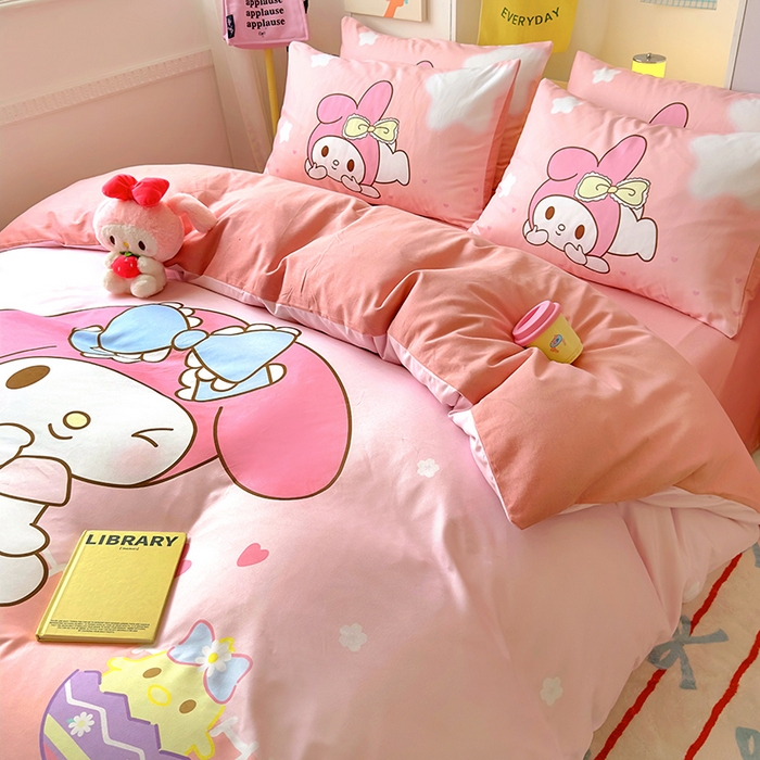 91家纺网 家纺一手货源 找家纺 木堇家居 2024新款三丽欧大版原棉磨毛四件套 星空美乐蒂-粉色