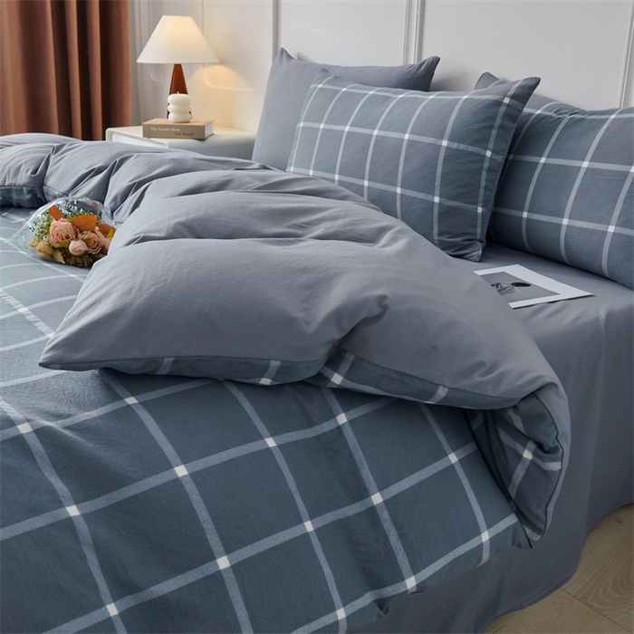 91家纺网 家纺一手货源 找家纺 盛秋家纺 2025新款格子单被套灰大格+蓝灰