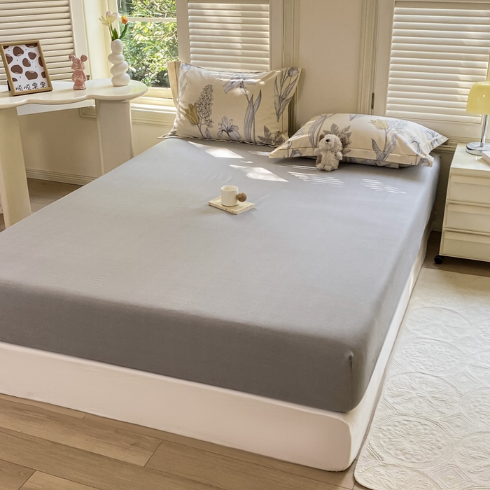 91家纺网 家纺一手货源 找家纺 优品阁 2024新款全棉磨毛四件套单品系列-单床笠 且听风铃-灰