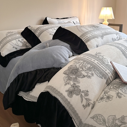 2024新款加厚保暖高克重法式赫本风牛奶绒四件套 法式-花魅