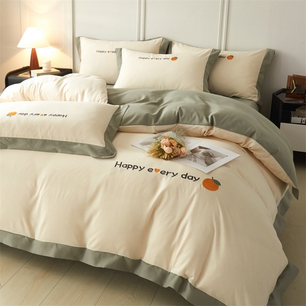 91家纺网 家纺一手货源 找家纺 （总）2025新款水洗磨毛刺绣四件套-桔子-拼角系列