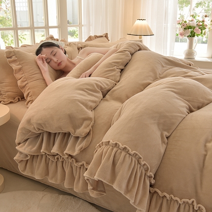 简爱家纺 2025新款轻奢欧式加厚高克重牛奶绒四件套 淡奶咖