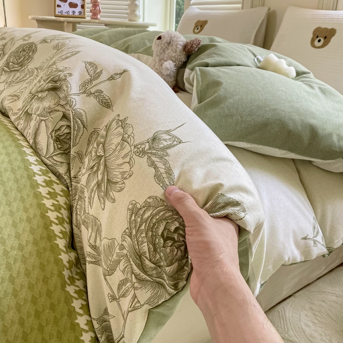 91家纺网 家纺一手货源 找家纺 优品阁 2024新款亲肤舒适全棉磨毛四件套学生三件套系列  温妮莎-绿