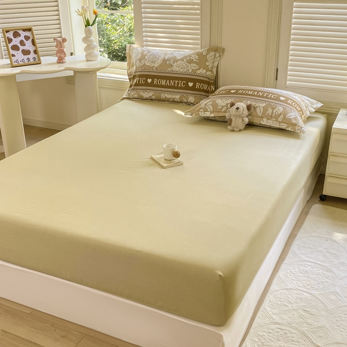 91家纺网 家纺一手货源 找家纺 优品阁 2024新款全棉磨毛四件套单品系列-单床笠 初恋-咖