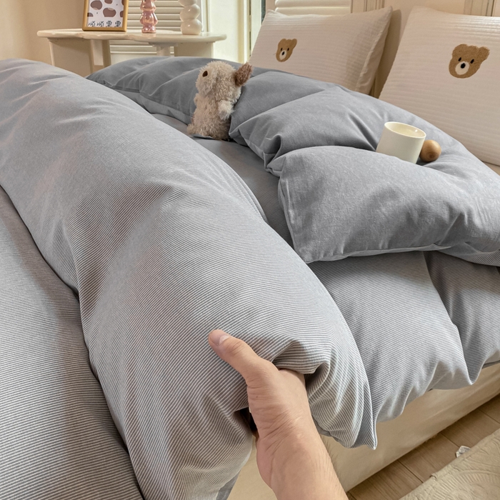 91家纺网 家纺一手货源 找家纺 优品阁 2024新款亲肤舒适全棉磨毛四件套学生三件套系列  邦尼-灰