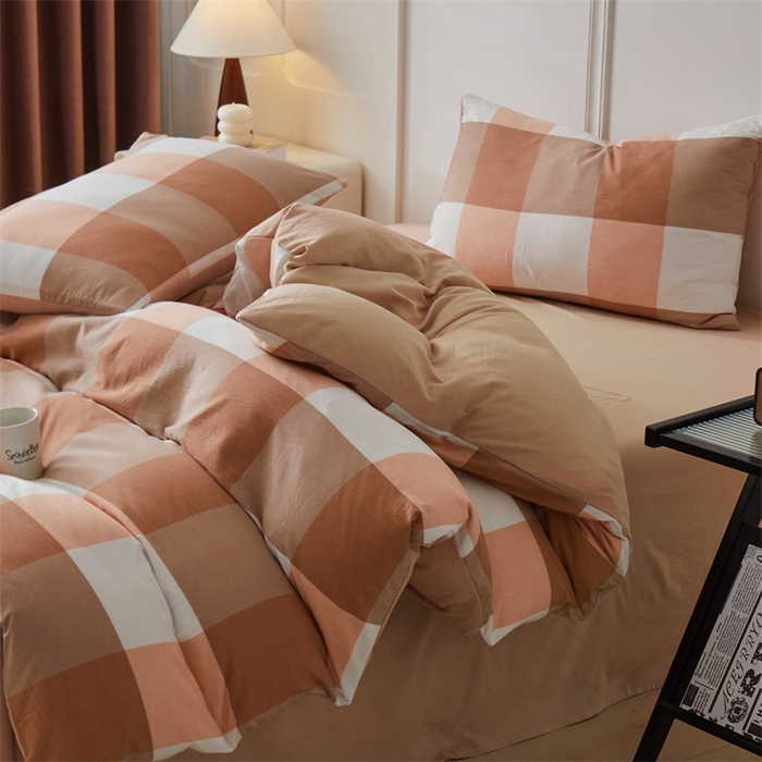 91家纺网 家纺一手货源 找家纺 盛秋家纺 2025新款格子单被套咖大格+奶茶