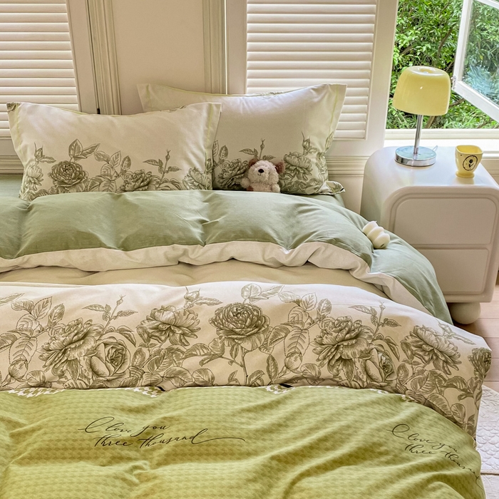 91家纺网 家纺一手货源 找家纺 优品阁 2024新款亲肤舒适全棉磨毛四件套学生三件套系列  温妮莎-绿