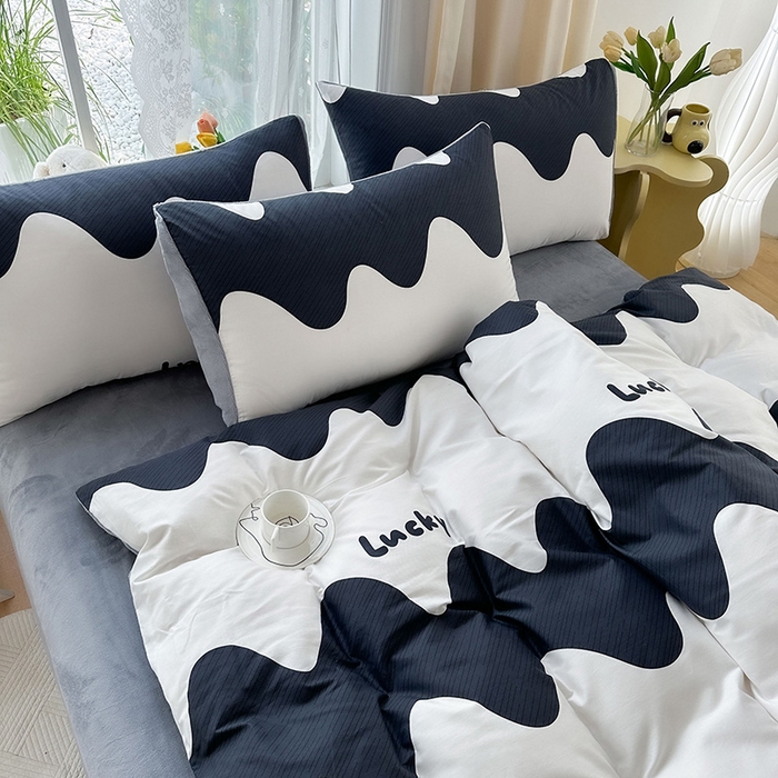 91家纺网 家纺一手货源 找家纺 金鑫汇家纺 2024年新款棉加绒印花四件套保暖牛奶绒法莱绒水晶绒 棉加绒-波浪世界