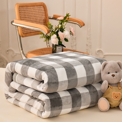 仟人梦 2024新款A类高克重保暖法兰绒多功能保暖毛毯 灰中格