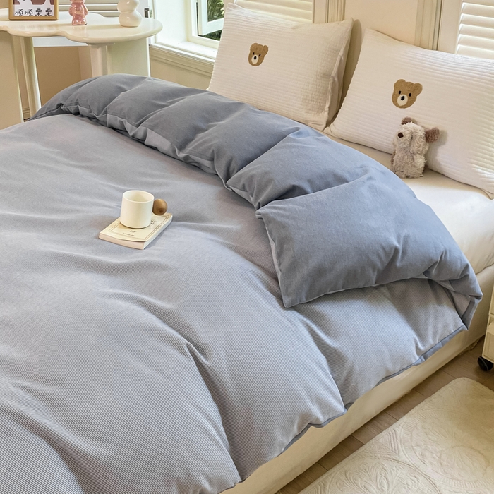 91家纺网 家纺一手货源 找家纺 优品阁 2024新款亲肤舒适全棉磨毛四件套学生三件套系列  邦尼-蓝灰