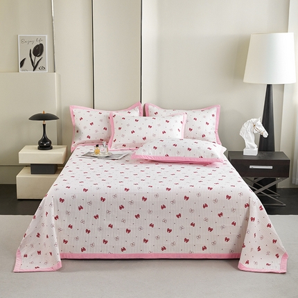 莎果家纺 2025秋冬一面天丝一面绒高温砂洗床盖三件套 白桃粉结