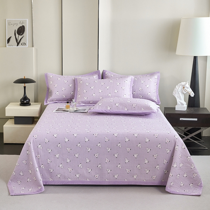 91家纺网 家纺一手货源 找家纺 莎果家纺 2025秋冬一面天丝一面绒高温砂洗床盖三件套 车厘熊仔