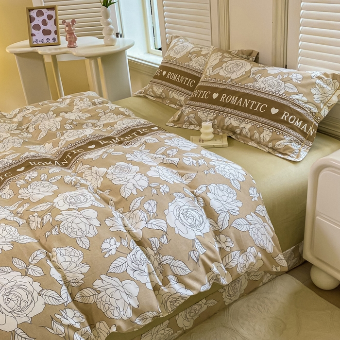 91家纺网 家纺一手货源 找家纺 优品阁 2024新款亲肤舒适全棉磨毛四件套学生三件套系列  初恋-咖