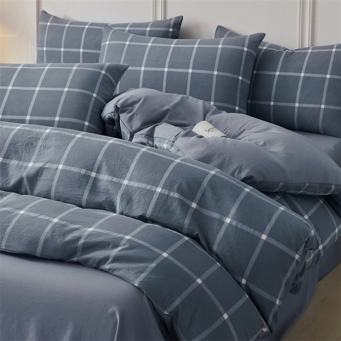91家纺网 家纺一手货源 找家纺 盛秋家纺 2025新款格子单被套灰大格+蓝灰