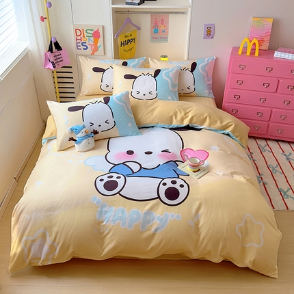 91家纺网 家纺一手货源 找家纺 木堇家居 2024新款三丽欧大版原棉磨毛四件套 天使帕恰狗