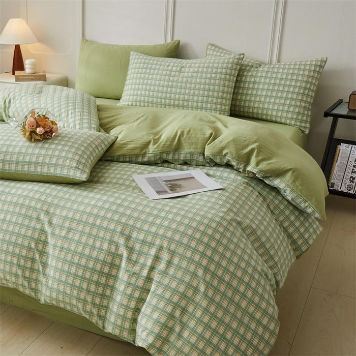 91家纺网 家纺一手货源 找家纺 盛秋家纺 2025新款格子单被套抹茶+果绿