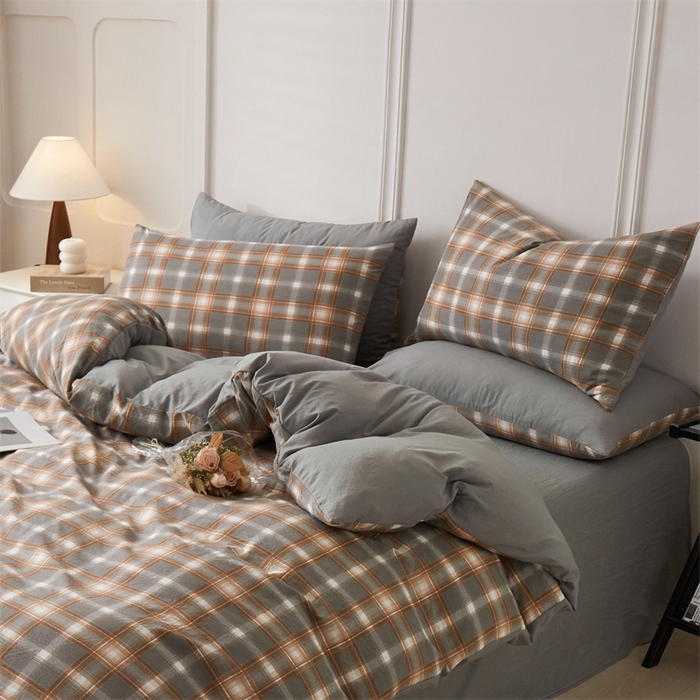 91家纺网 家纺一手货源 找家纺 盛秋家纺 2025新款格子单被套洛卡+中灰