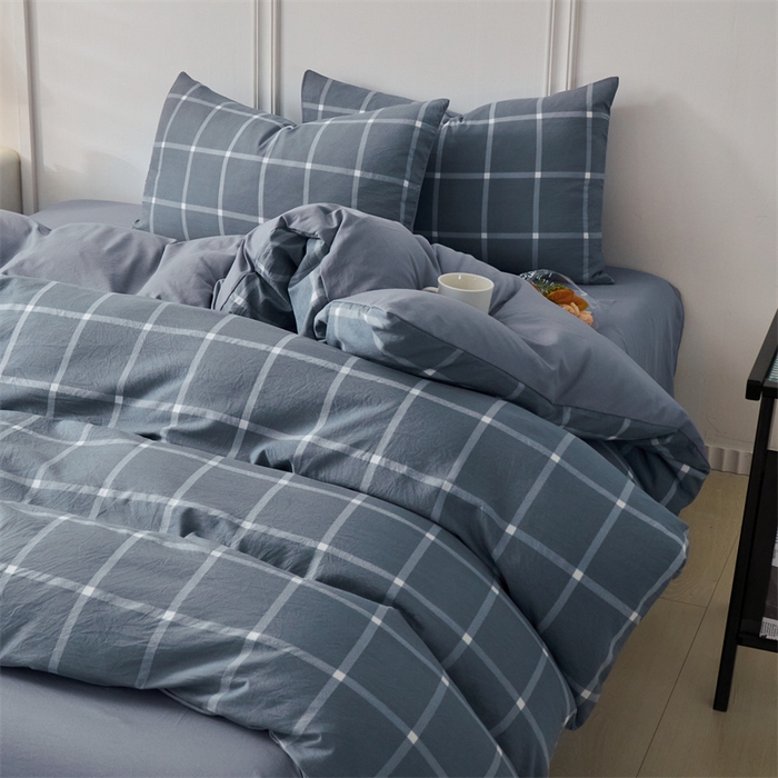 91家纺网 家纺一手货源 找家纺 盛秋家纺 2025新款格子单被套灰大格+蓝灰
