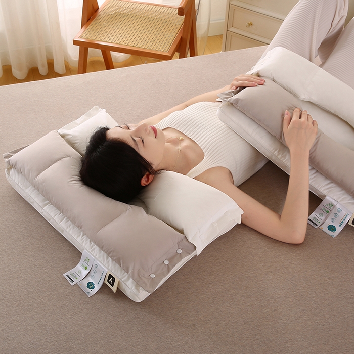 91家纺网 家纺一手货源 找家纺 （总）蔻眠 2024新款全棉可拆卸双向护颈椎牵引枕芯三合一护耳枕头