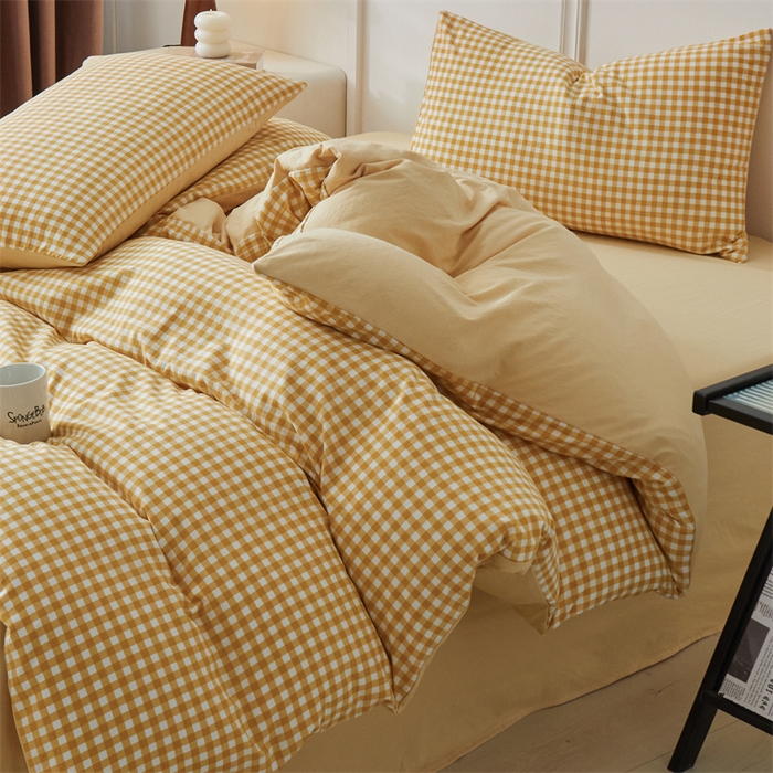 91家纺网 家纺一手货源 找家纺 盛秋家纺 2025新款格子单被套黄小格+云初黄