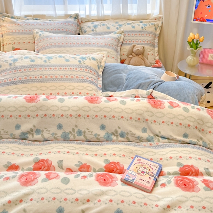 91家纺网 家纺一手货源 找家纺 慕尚家纺 2025新款3.5kg高克重田园花卉类牛奶绒四件套 花美