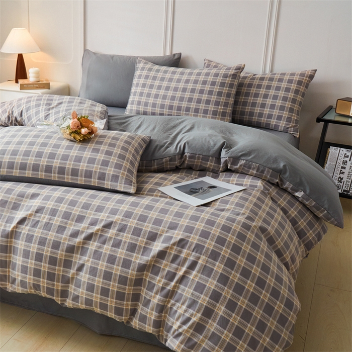 91家纺网 家纺一手货源 找家纺 盛秋家纺 2025新款格子单被套保罗+中灰