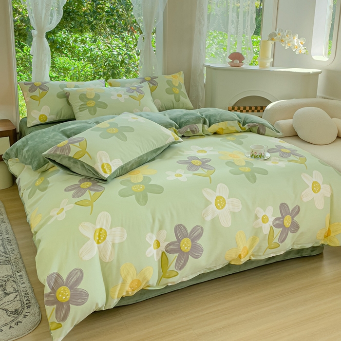 91家纺网 家纺一手货源 找家纺 金鑫汇家纺 2024年新款棉加绒印花四件套保暖牛奶绒法莱绒水晶绒 棉加绒-五彩缤纷