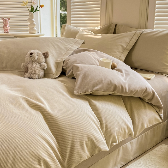 91家纺网 家纺一手货源 找家纺 优品阁 2024新款亲肤舒适全棉磨毛四件套学生三件套系列  邦尼-咖