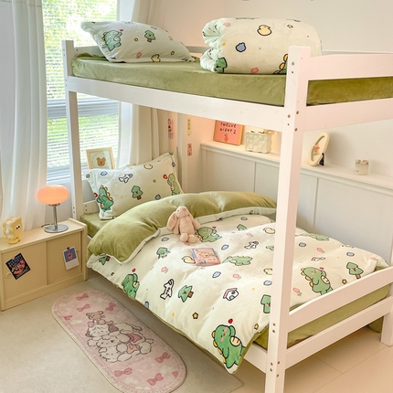 寻米 2024新款加厚保暖牛奶绒学生三件套 恐龙森林