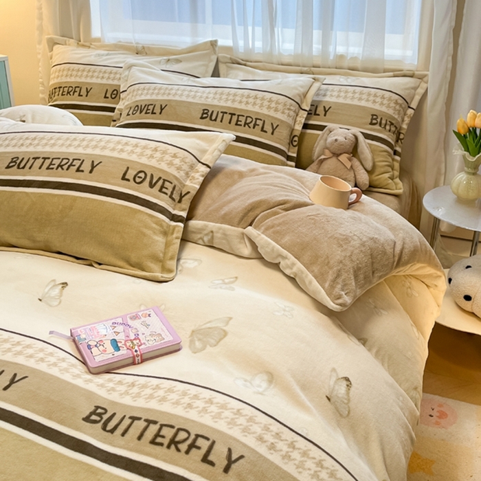 91家纺网 家纺一手货源 找家纺 慕尚家纺 2025新款3.5kg高克重田园花卉类牛奶绒四件套 梦蝶