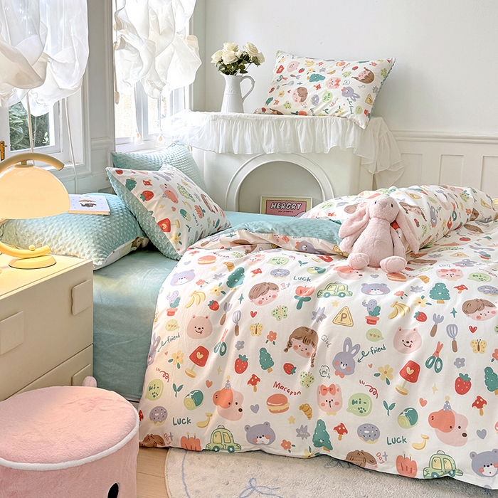 91家纺网 家纺一手货源 找家纺 优迈2024新秋冬加厚保暖全棉+豆豆绒四件套婴儿绒牛奶绒豆豆单被套单人双人加大号棉加绒三件套四件套 小孩儿哥姐