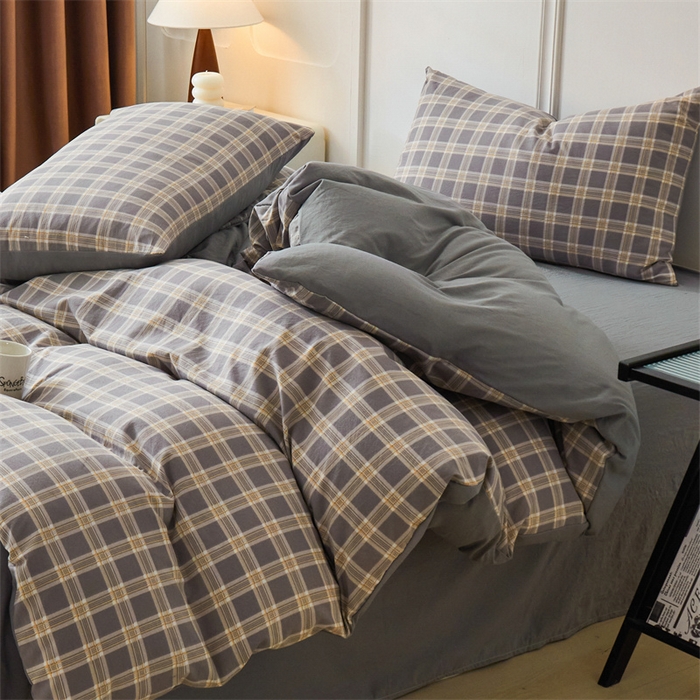 91家纺网 家纺一手货源 找家纺 盛秋家纺 2025新款格子单被套保罗+中灰