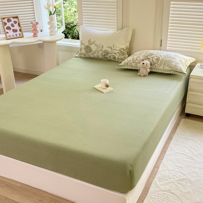 91家纺网 家纺一手货源 找家纺 优品阁 2024新款全棉磨毛四件套单品系列-单床笠 温妮莎-绿