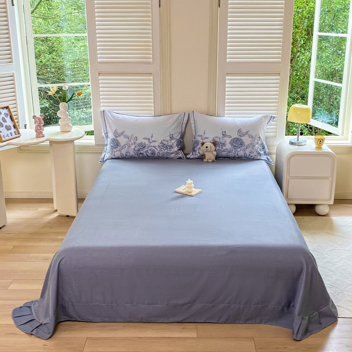 91家纺网 家纺一手货源 找家纺 优品阁 2024新款亲肤舒适全棉磨毛单床单 温妮莎-蓝